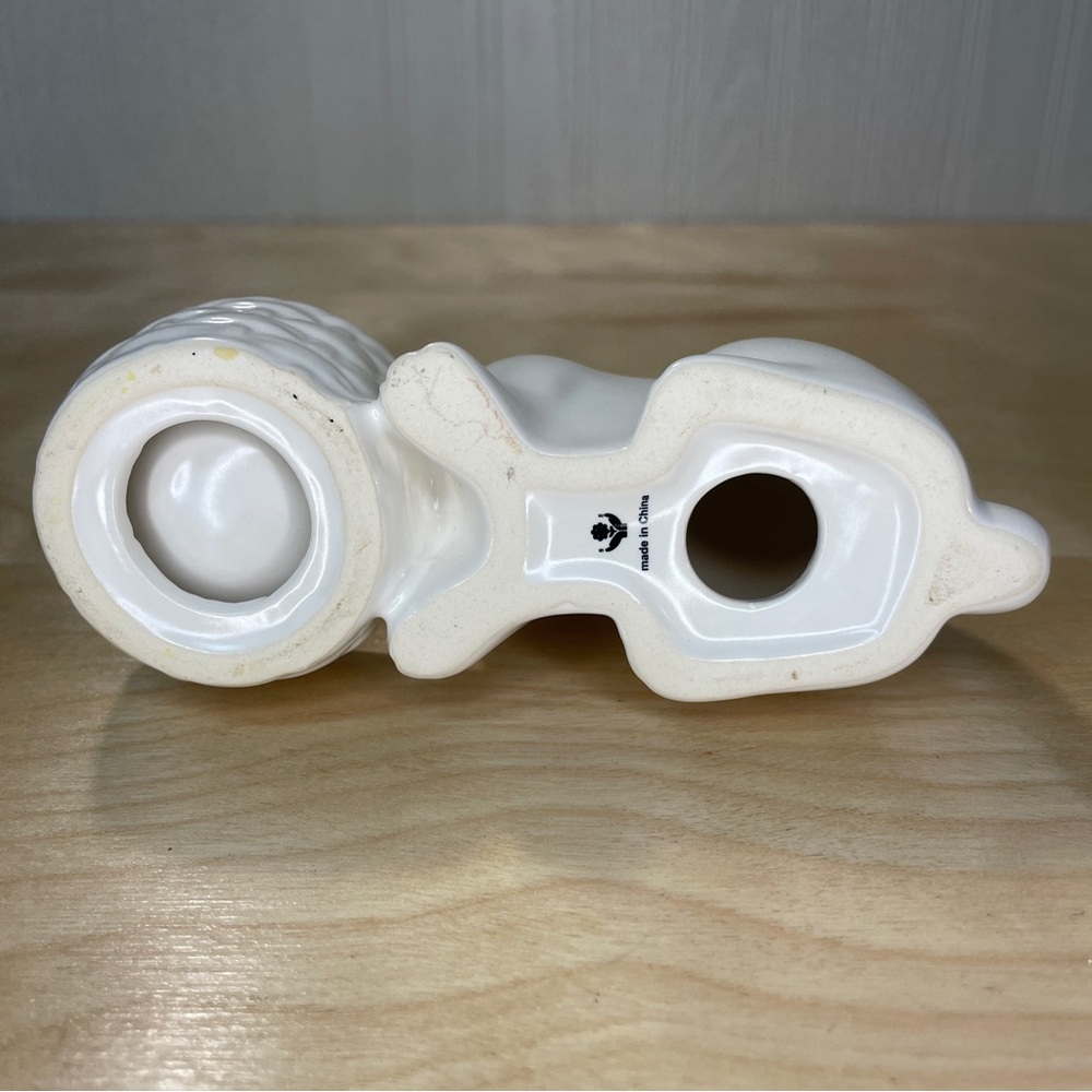 Vintage 90s Ceramic Easter Bunny With Basket Egg Cup - Off White - Picture 7 of 11